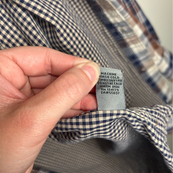 Johnston & Murphy Brushed Button Front Knit Shirt Navy Open Grid Plaid Medium - Picture 13 of 14